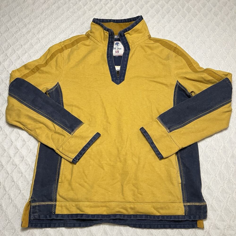 Fat Face Airlie Jumper Men's size M Yellow Quarter Zip Mock Pullover Sweater